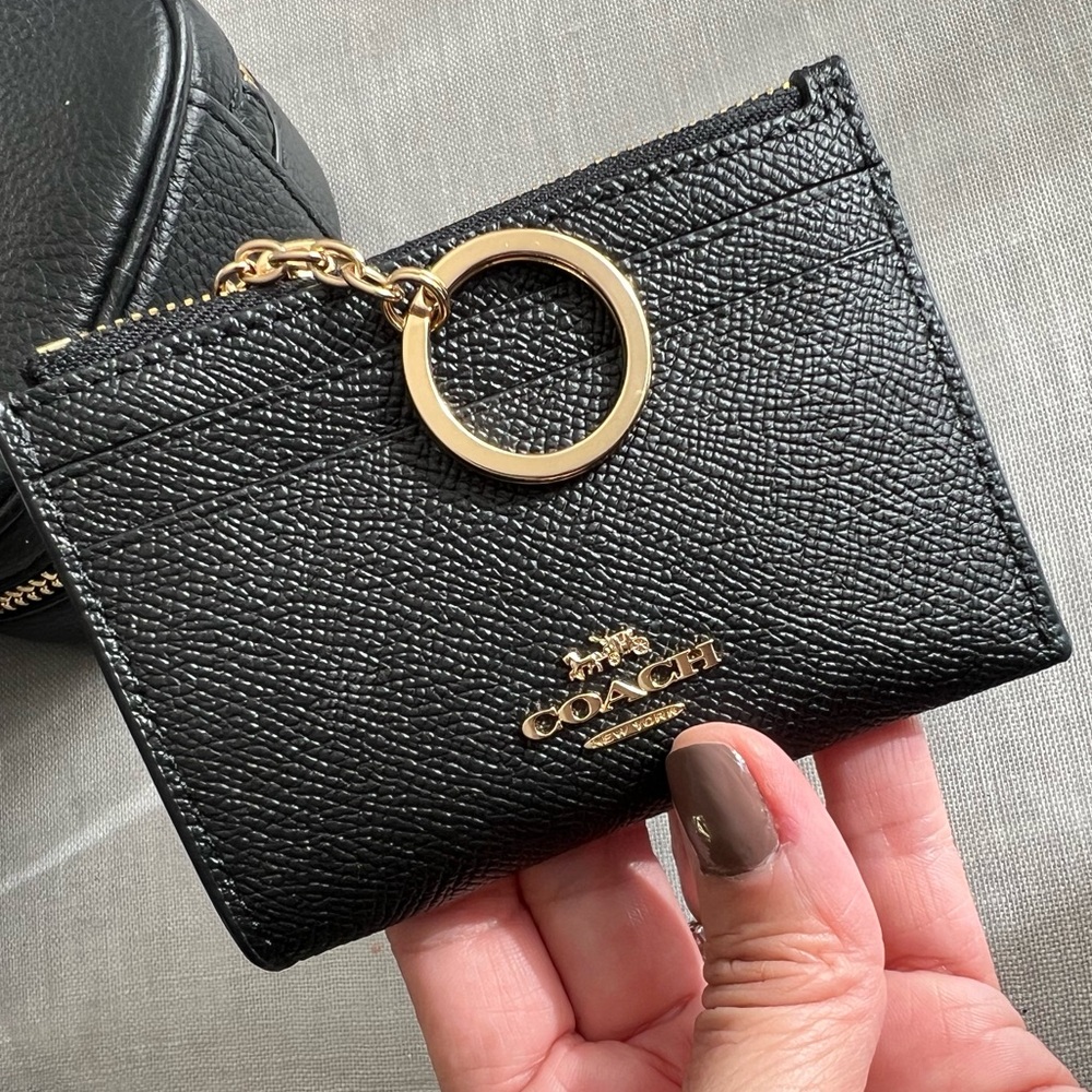 NEW Coach Textured Black Mini Skinny ID Card Case